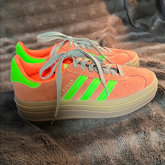 Adidas Gazelle Bold Orange and Neon Green Suede Sneakers Sz 5.5 - Picture 3 of 7